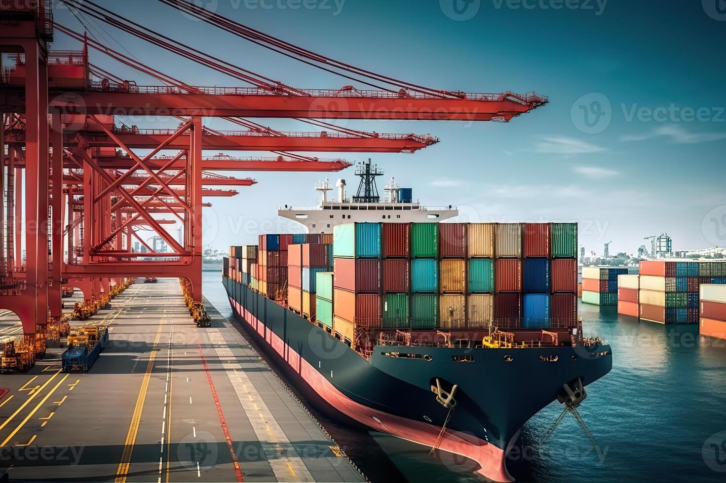 AI generated Global Trade in Motion Exploring the Dynamic Operations of an Industrial Port. created with Generative AI photo