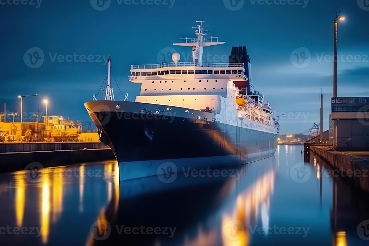 AI generated Harbor Serenity Captivating View of a Ship Gracefully Docked in the Port. created with Generative AI photo