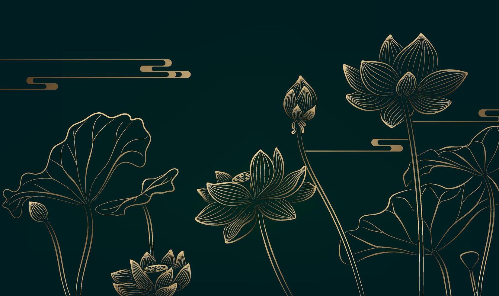 gold linear lotus horizontal illustration vector