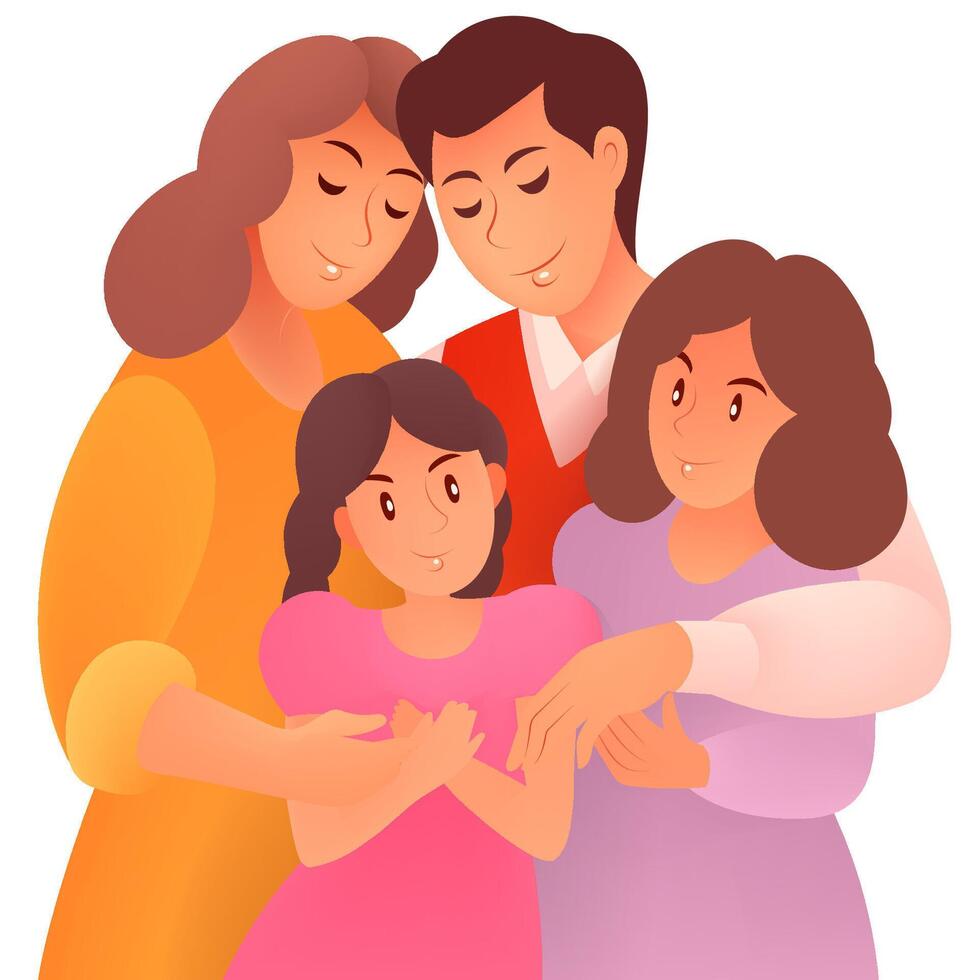 familia padres y niños abrazo juntos vector