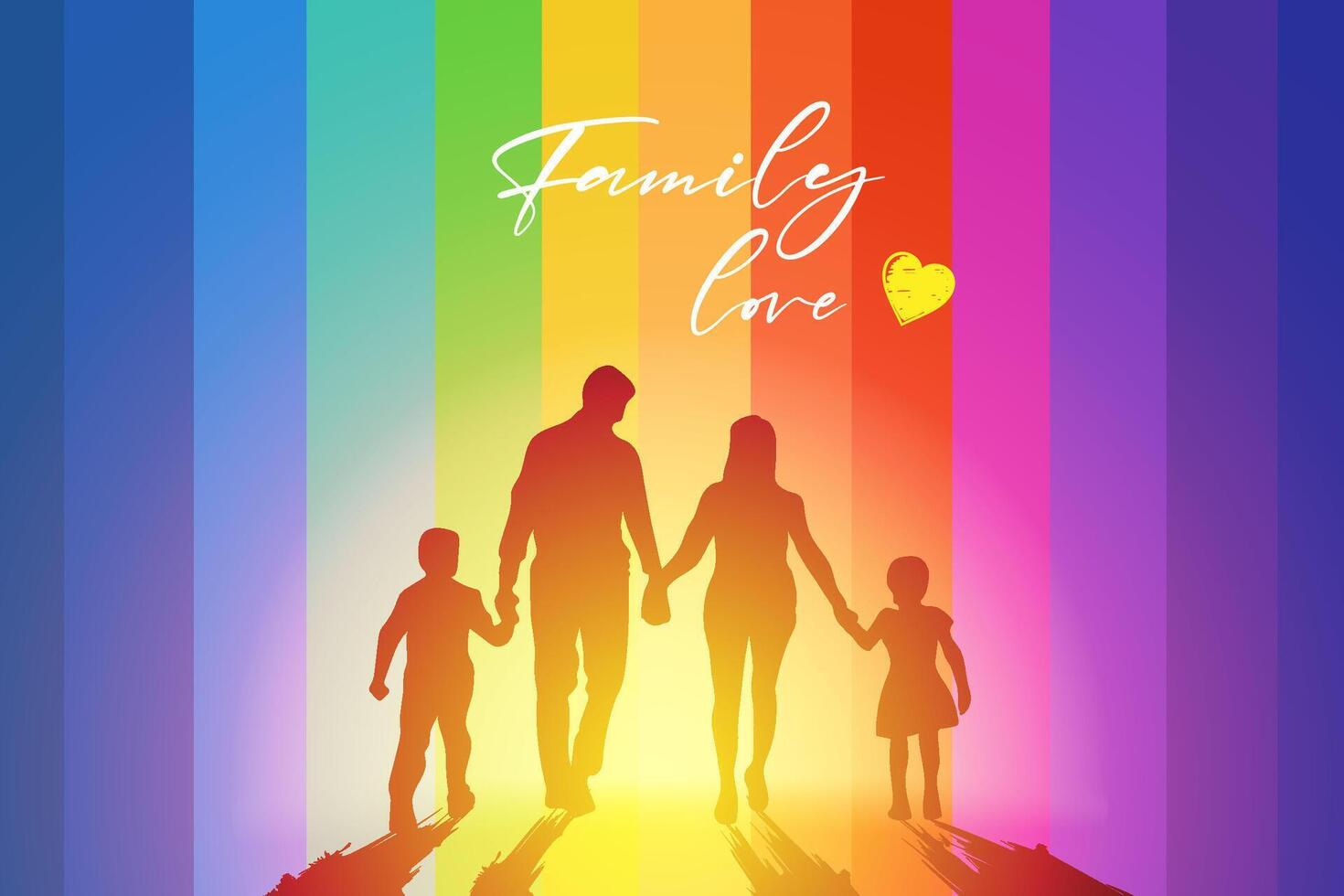 A horizontal illustration of a family holding hands on a colorful background vector