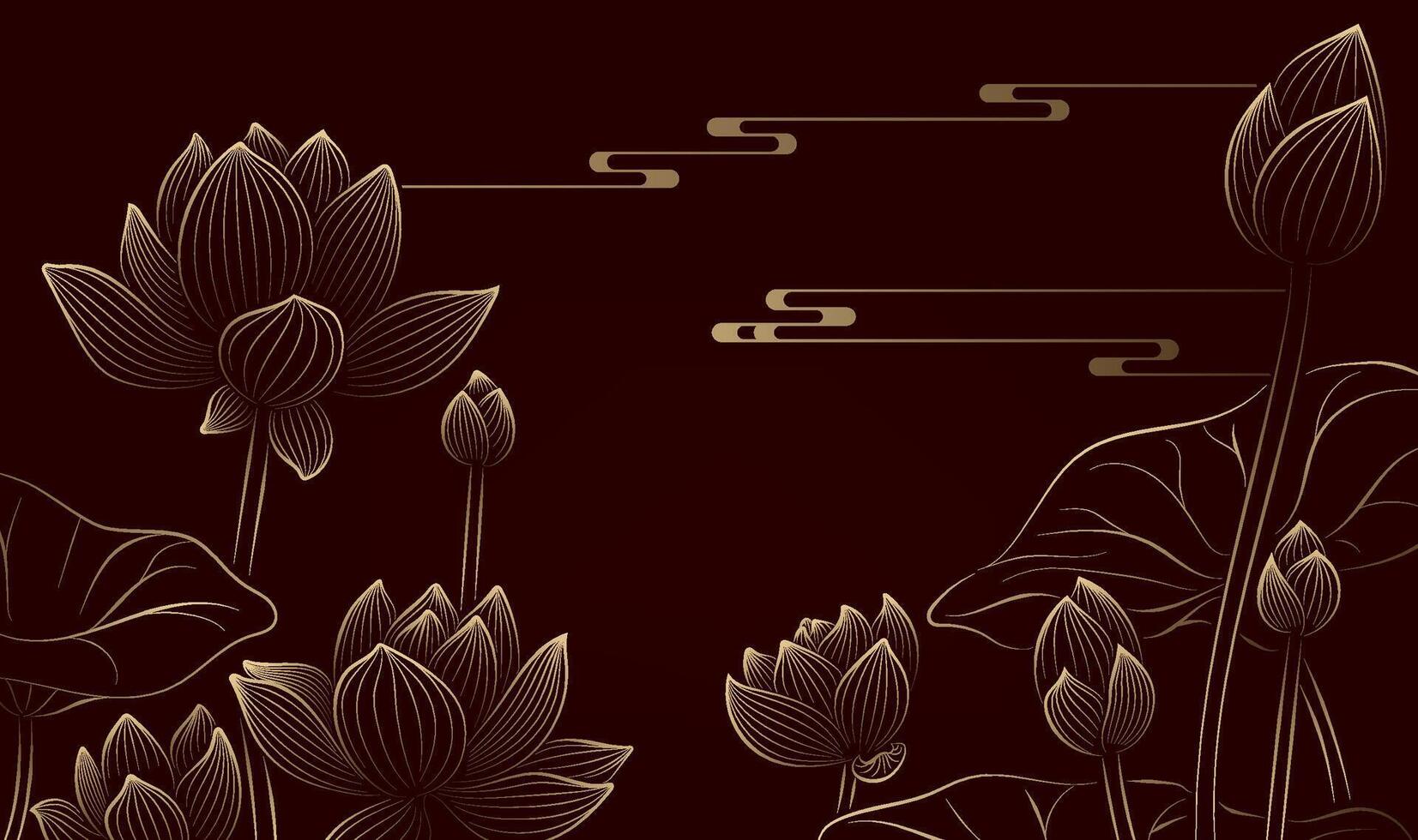 gold linear lotus horizontal illustration vector