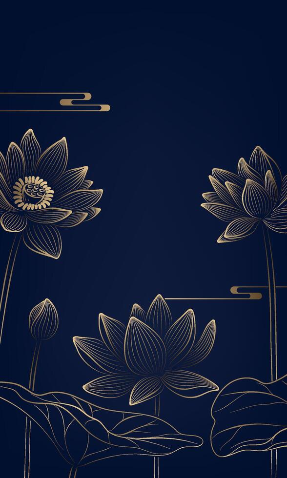 gold linear lotus vertical illustration vector