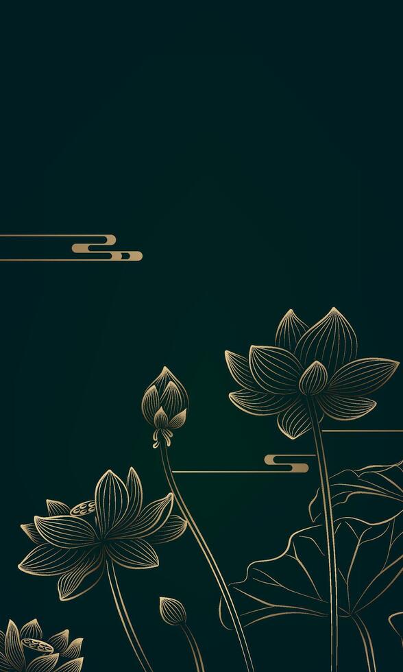 gold linear lotus vertical illustration vector