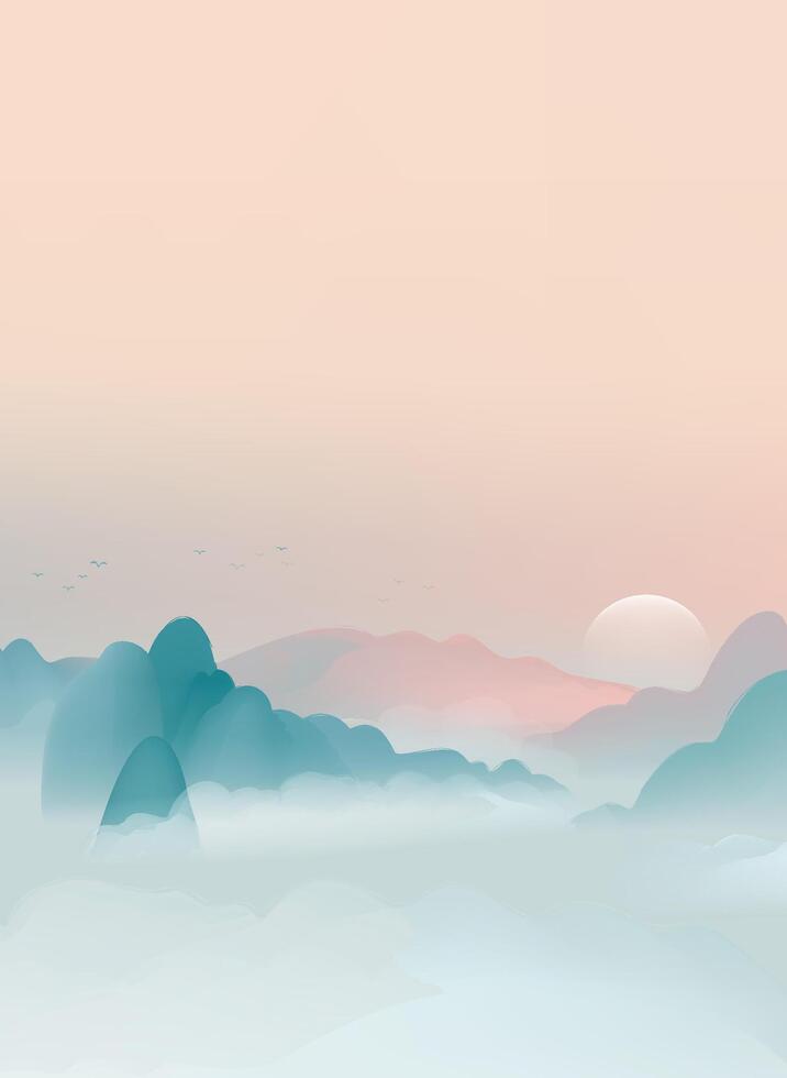 Vertical Chinese style ink landscape background vector