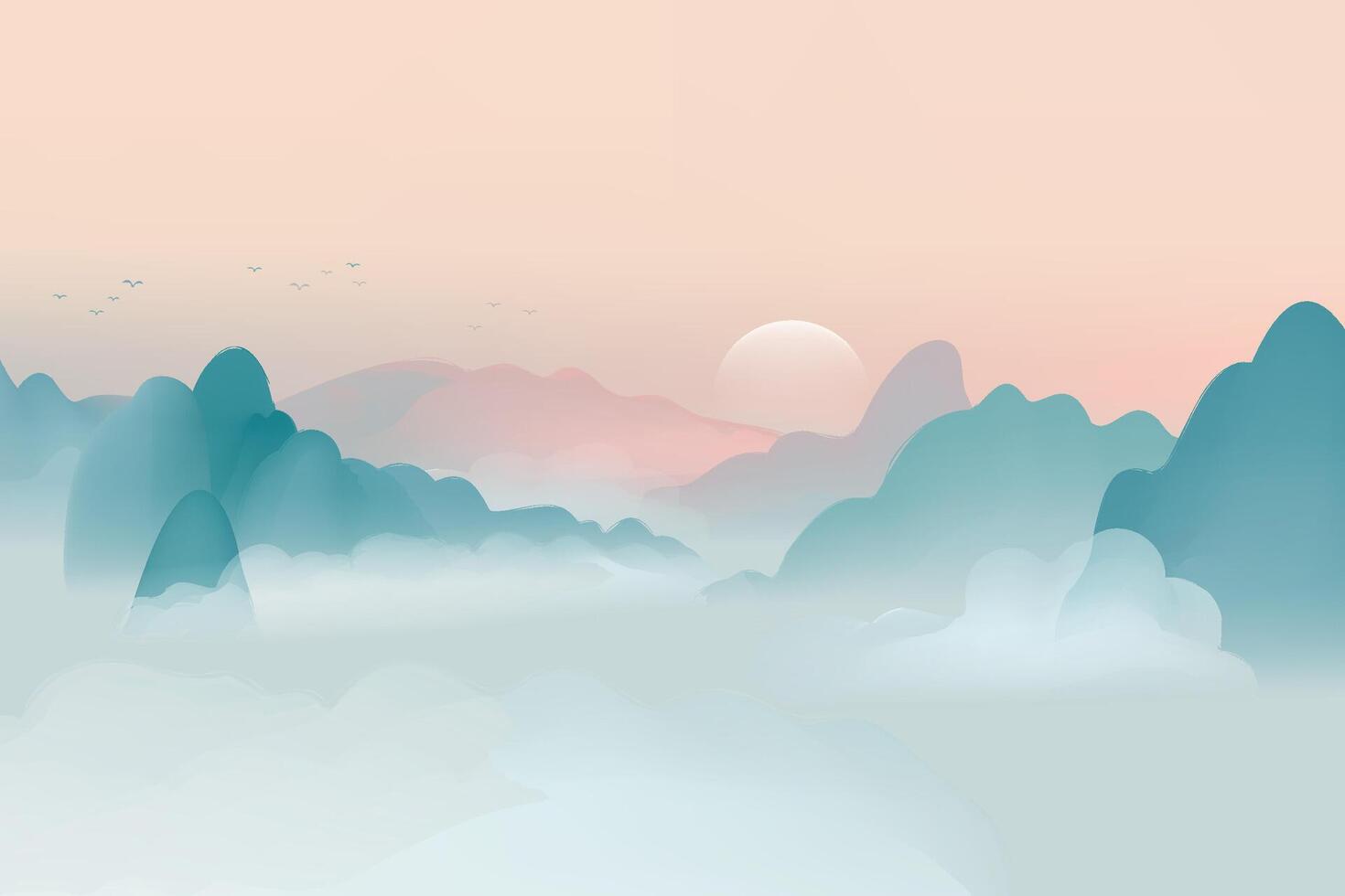 Horizontal Chinese style ink landscape background vector