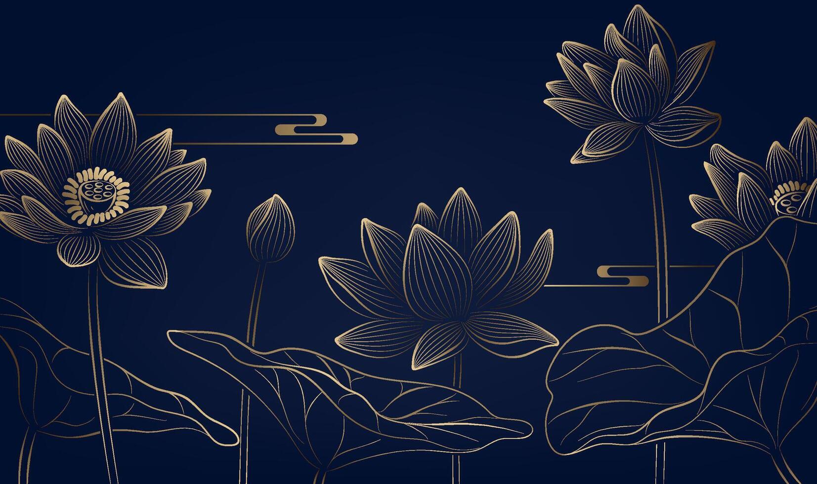 gold linear lotus horizontal illustration vector