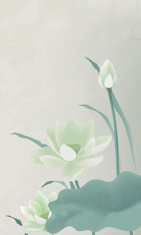 Chinese style green lotus vertical illustration vector