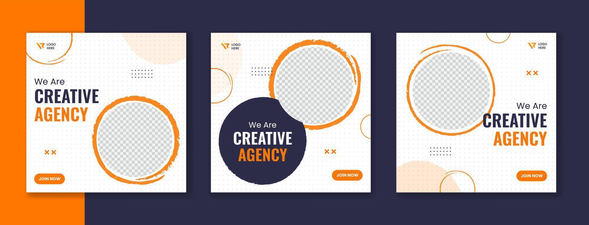 Orange brush stroke corporate social media post design, round shape business template vector