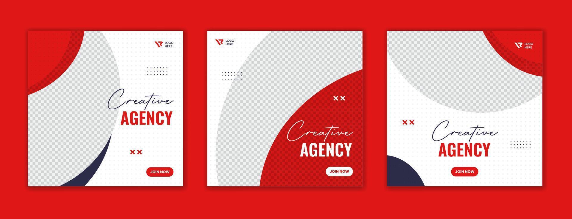 Red corporate social media post design, business agency square layout vector