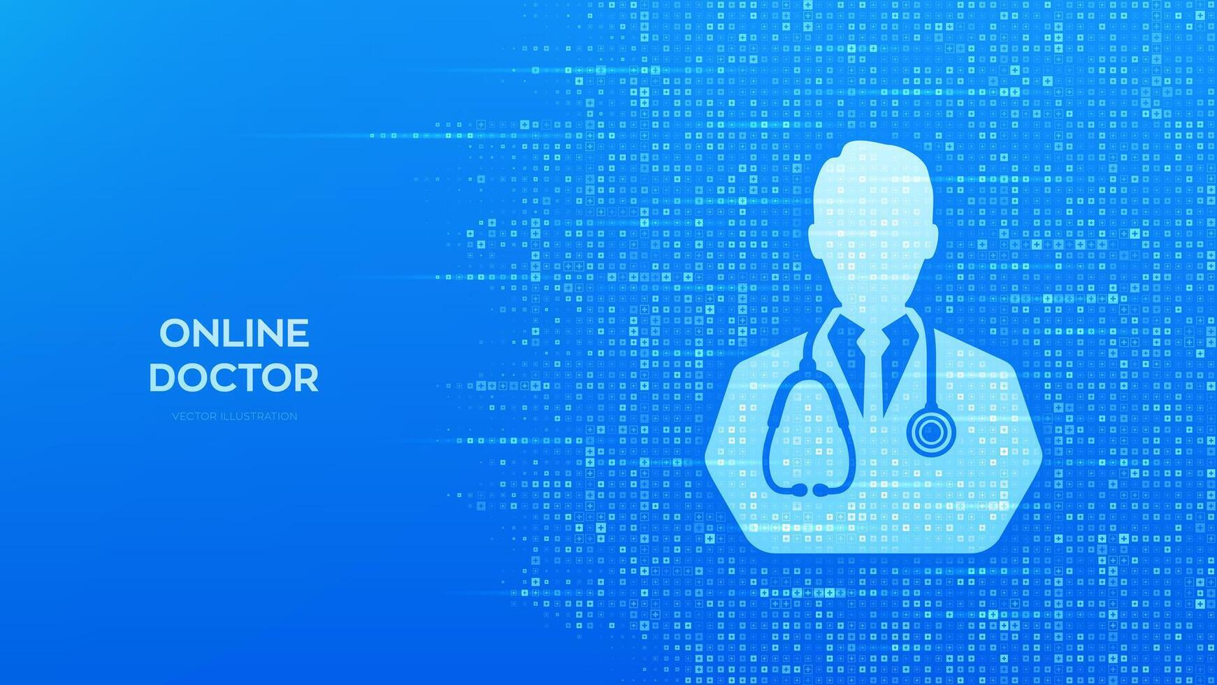 Online Doctor consultation icon. Online healthcare and medical advise medical banner. Telemedicine. Ehealth. Blue medical background made with cross shape symbol. vector