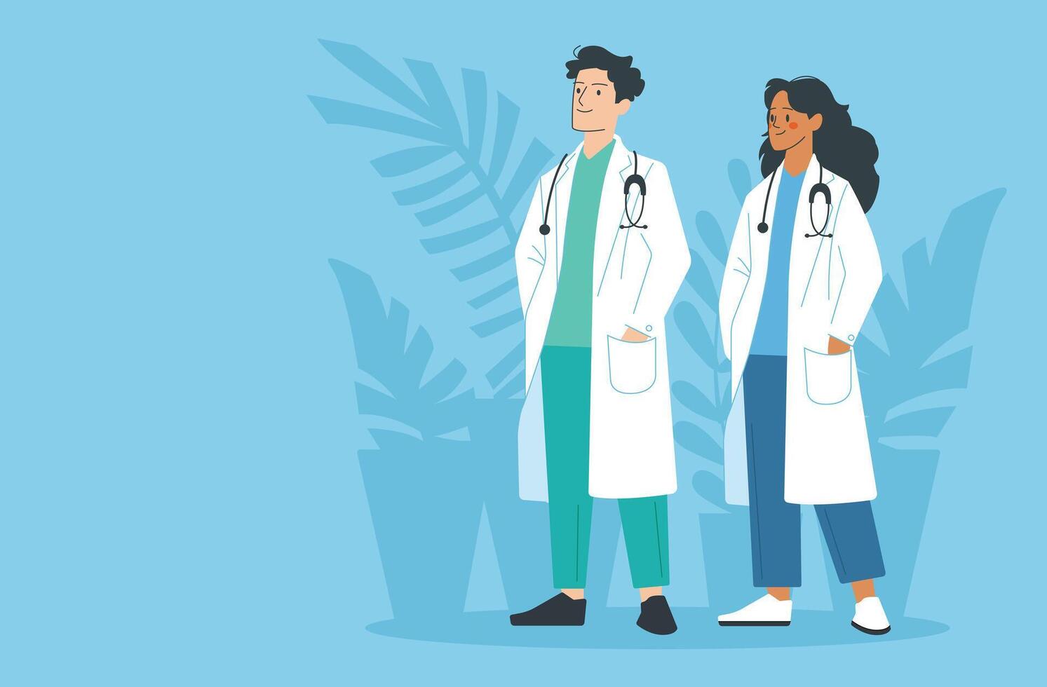 Diverse male and female doctors, flat illustration vector