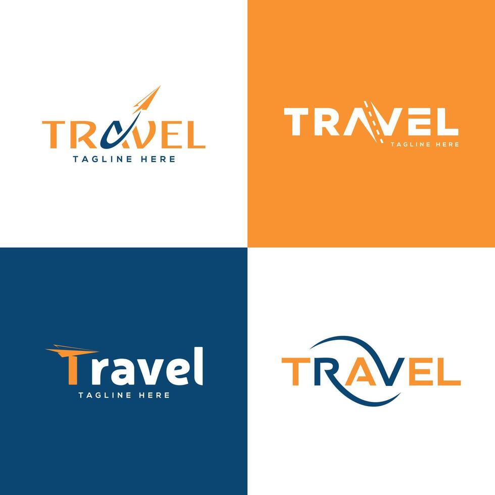 viaje logo texto marca denominativa conjunto colección modelo diseño para viaje agencia vector