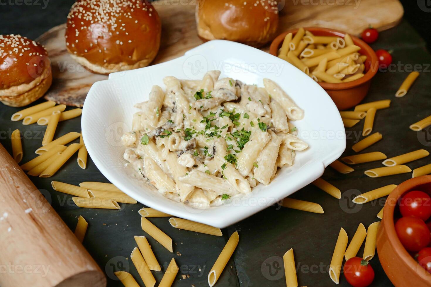 Delicious Pasta With Mushrooms and Cheese photo