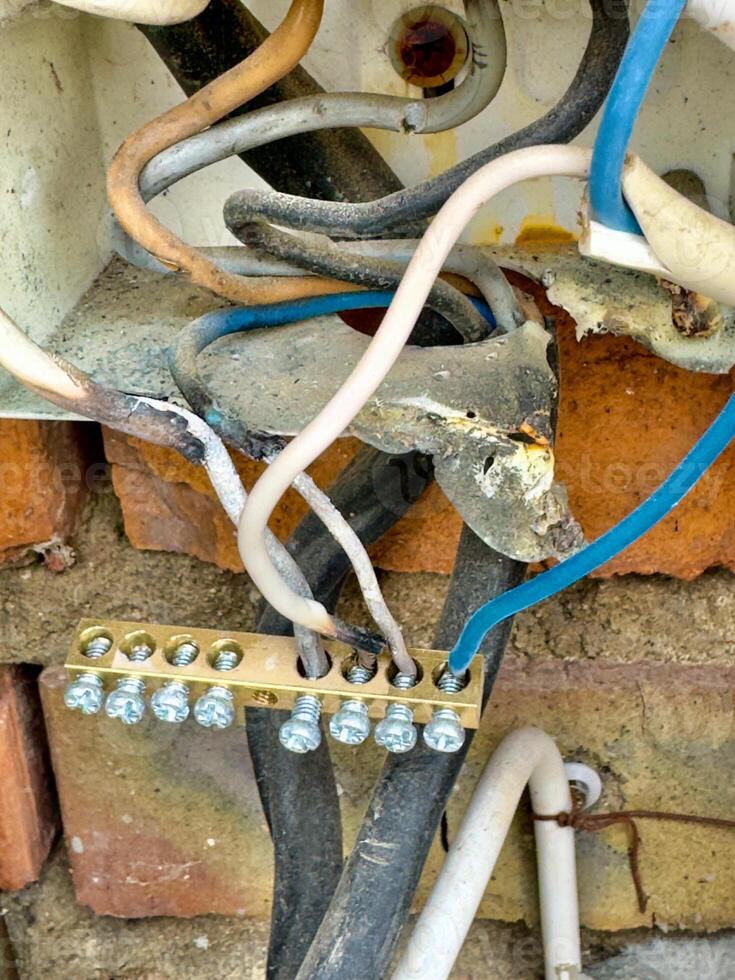 Cluster of Connected Wires on Wall photo