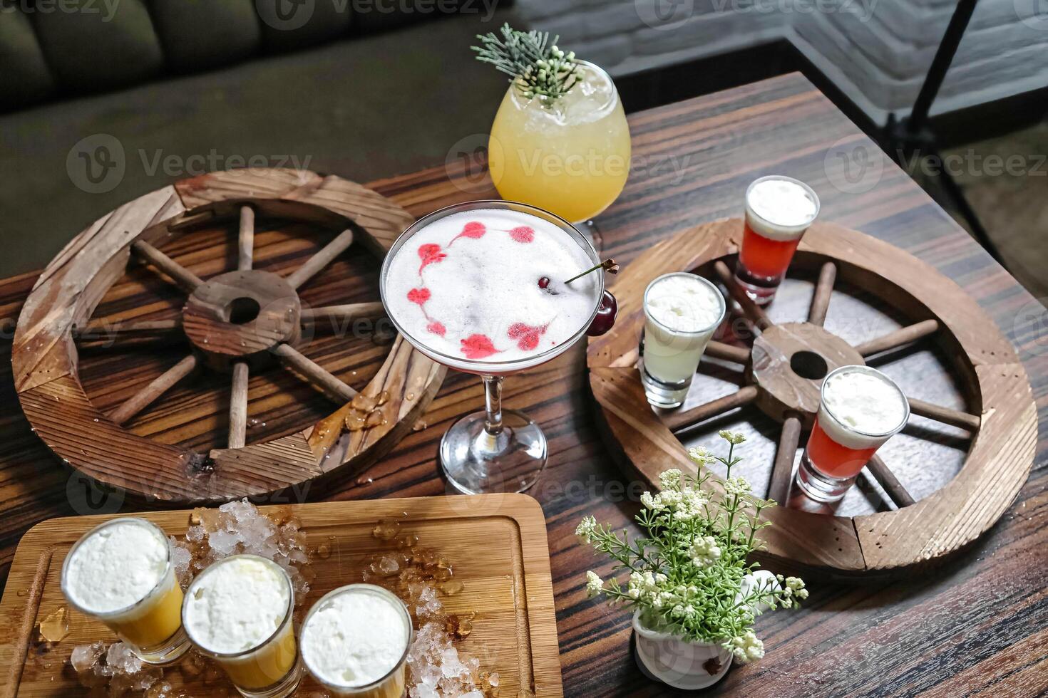 Wooden Table With Assorted Drinks photo