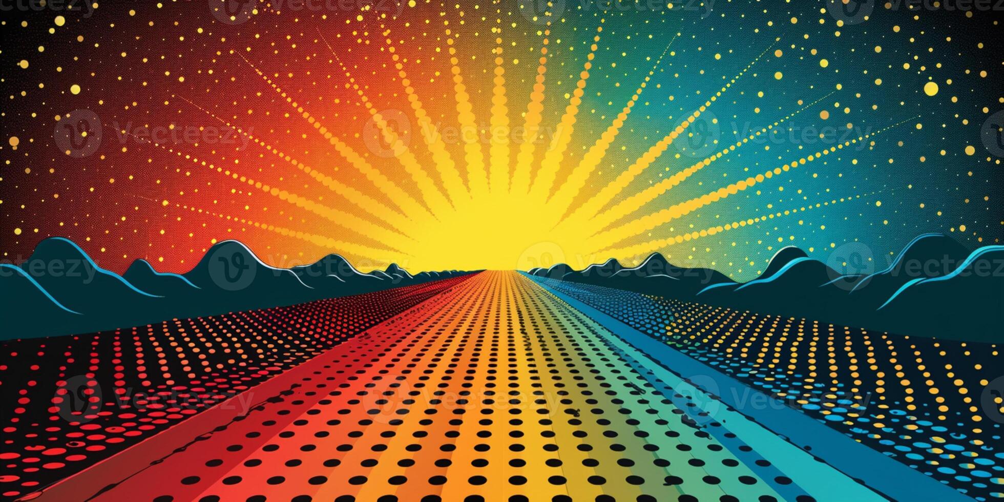 AI generated retro comic book pop art background with dots, cartoon halftone background photo