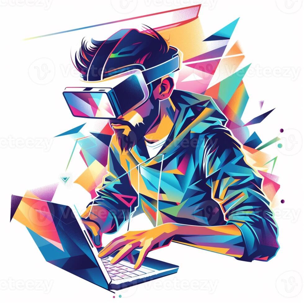 A young man in a VR headset. Abstract Image. illustration photo