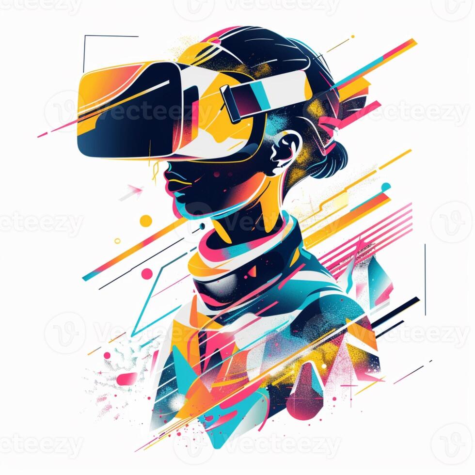 un joven hombre en un vr auriculares. resumen imagen. ilustración foto