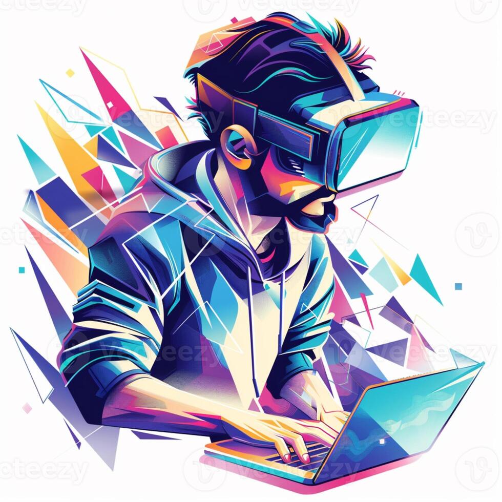 A young man in a VR headset. Abstract Image. illustration photo