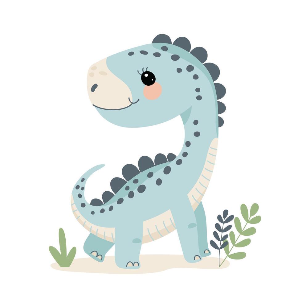 illustration of dinosaur cute blue cartoon. vector