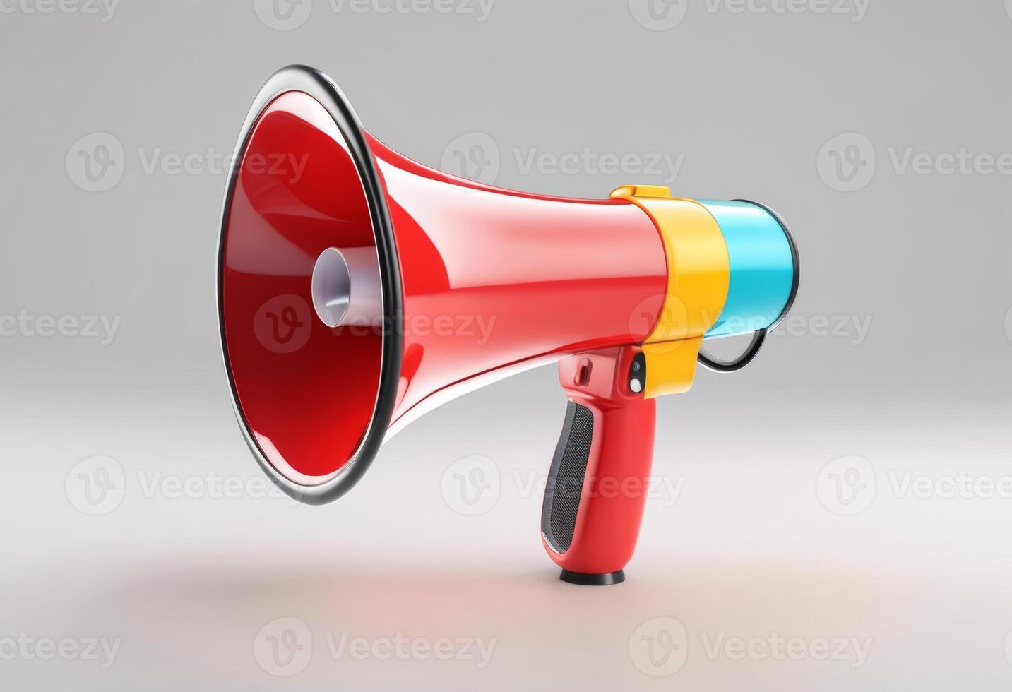 AI generated colourful cute plastic megaphone, 3D Style, rendering, white background photo