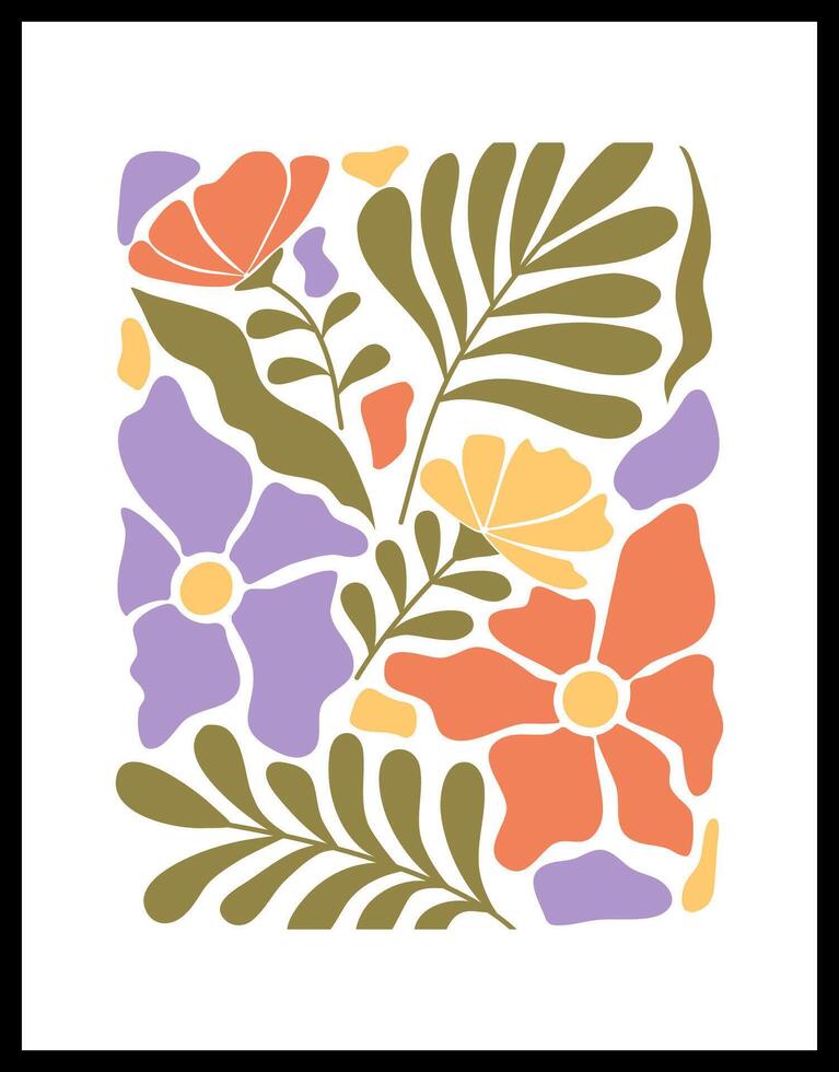 Abstract floral poster template. Modern trendy Matisse minimal style. Hand drawn design for wallpaper, wall decor, print, postcard, cover, template, banner. vector