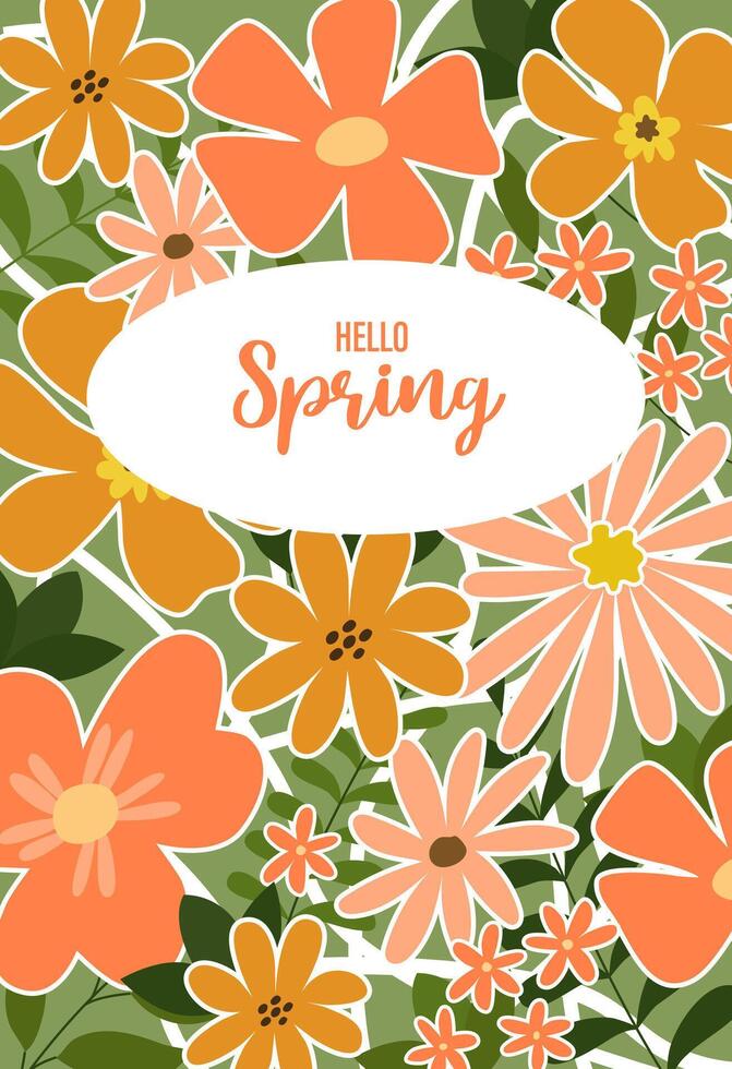 Floral background with flowers, leaves. Editable template for greeting card, poster banner, invitation, social media post, mobile apps. Hello spring. Spring sale. Summer sale vector