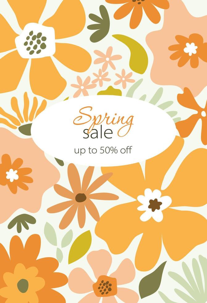 Floral background with flowers, leaves. Editable template for greeting card, poster banner, invitation, social media post, mobile apps. Hello spring. Spring sale. Summer sale vector