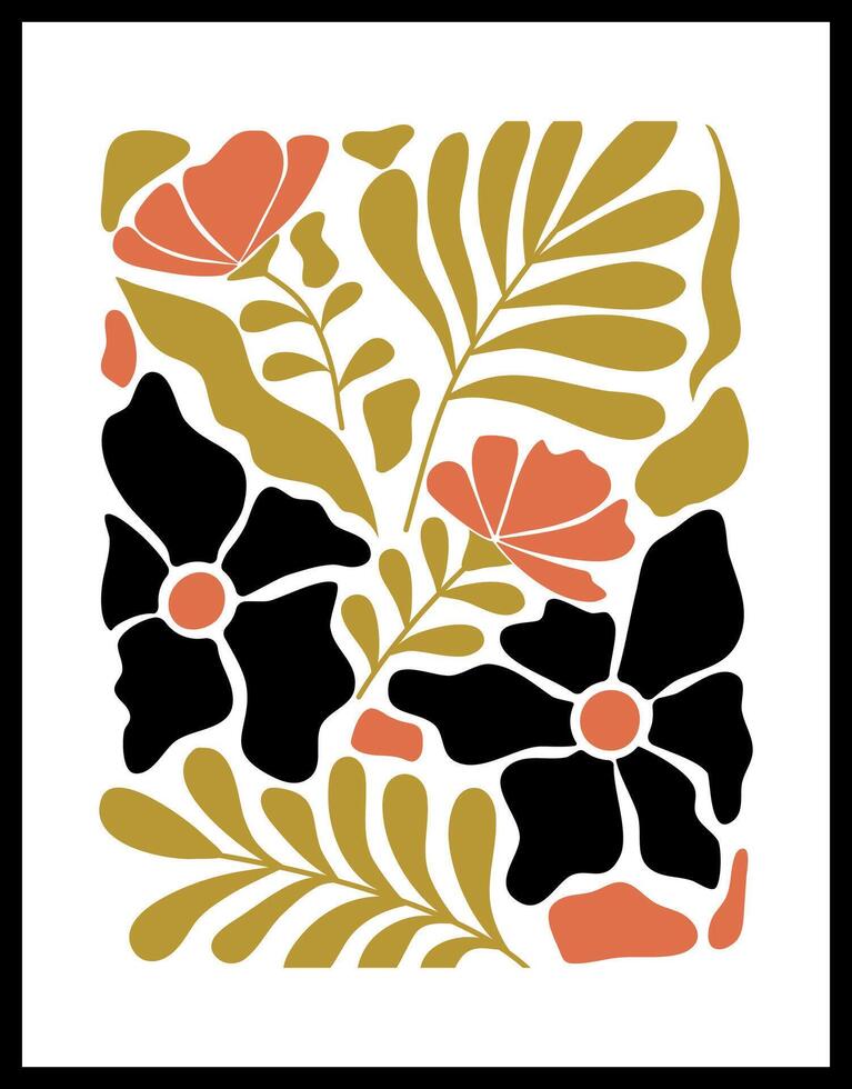 Abstract floral poster template. Modern trendy Matisse minimal style. Hand drawn design for wallpaper, wall decor, print, postcard, cover, template, banner. vector