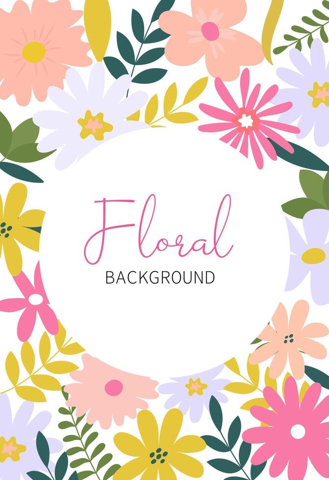 Floral background with flowers, leaves. Editable template for greeting card, poster banner, invitation, social media post, mobile apps. Hello spring. Spring sale. Summer sale vector