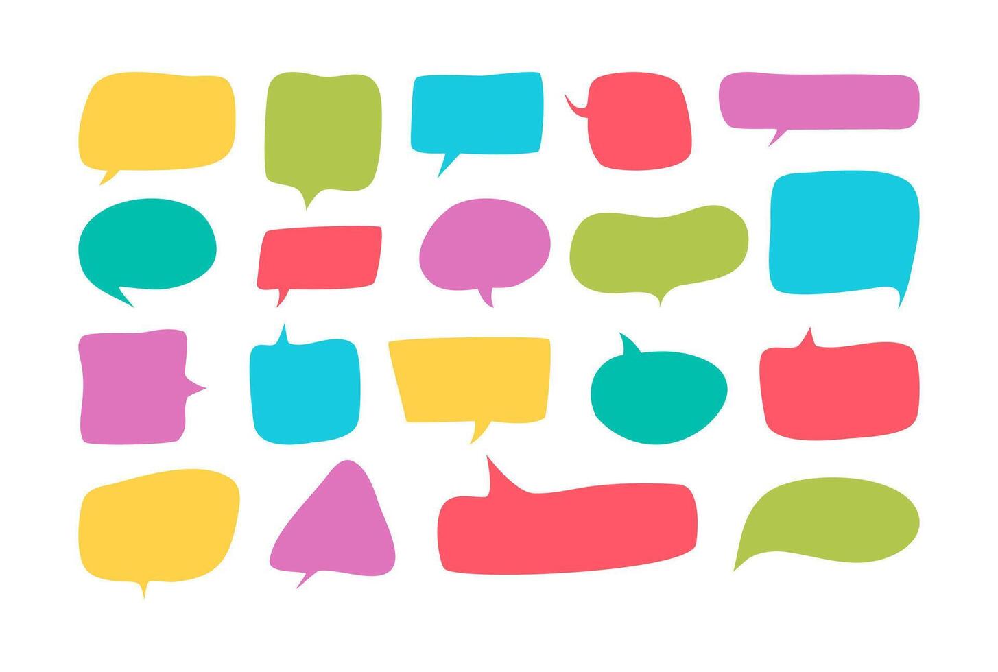 Set of hand drawn paper quote frames for text title. simple empty speech bubbles set. Colored shaped text box. Hand drawn doodle sketch style. Flat isolated illustration vector