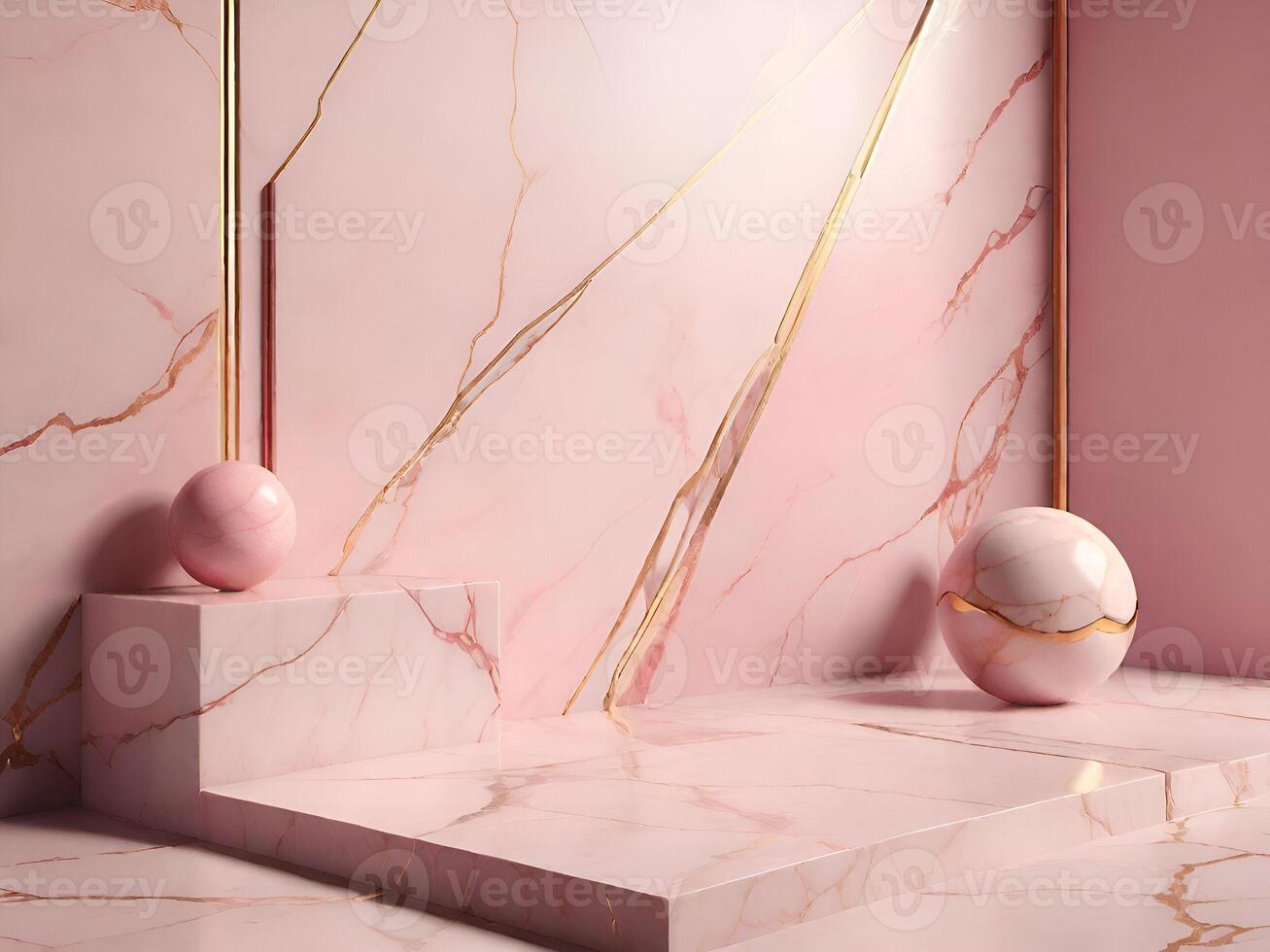 AI generated Pink and Gold Luxury Marble Product Stand, Limestone Background photo