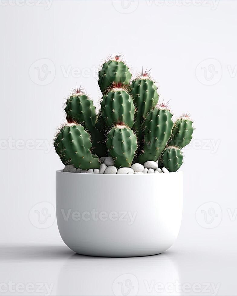 AI generated Cactus plant in white pot on transparent background photo