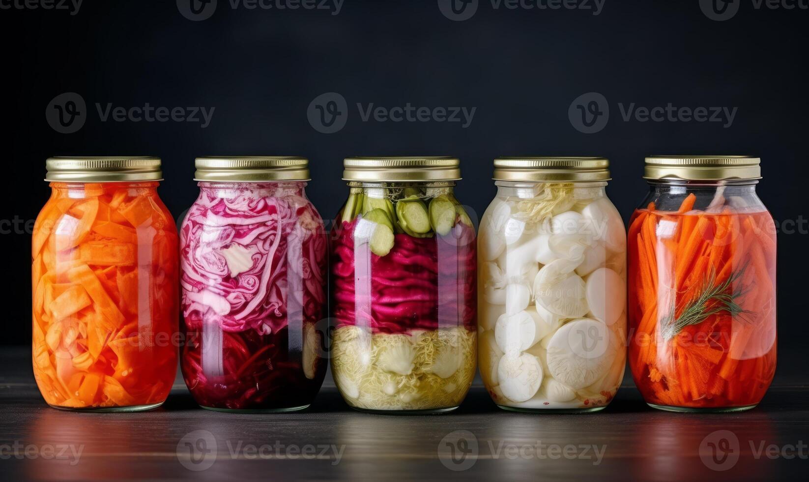 AI generated Vegetables in a jar with a black background photo
