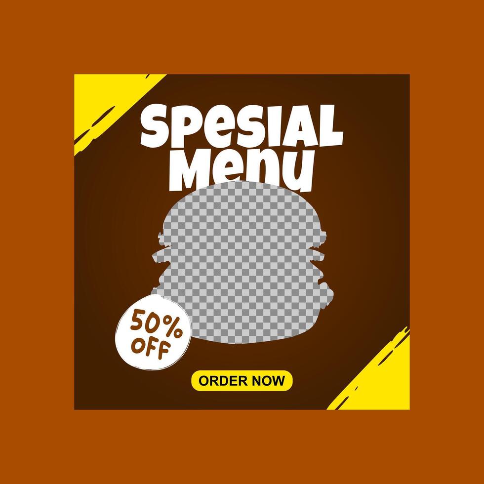 brown and yellow social media post design for food promotion. vector