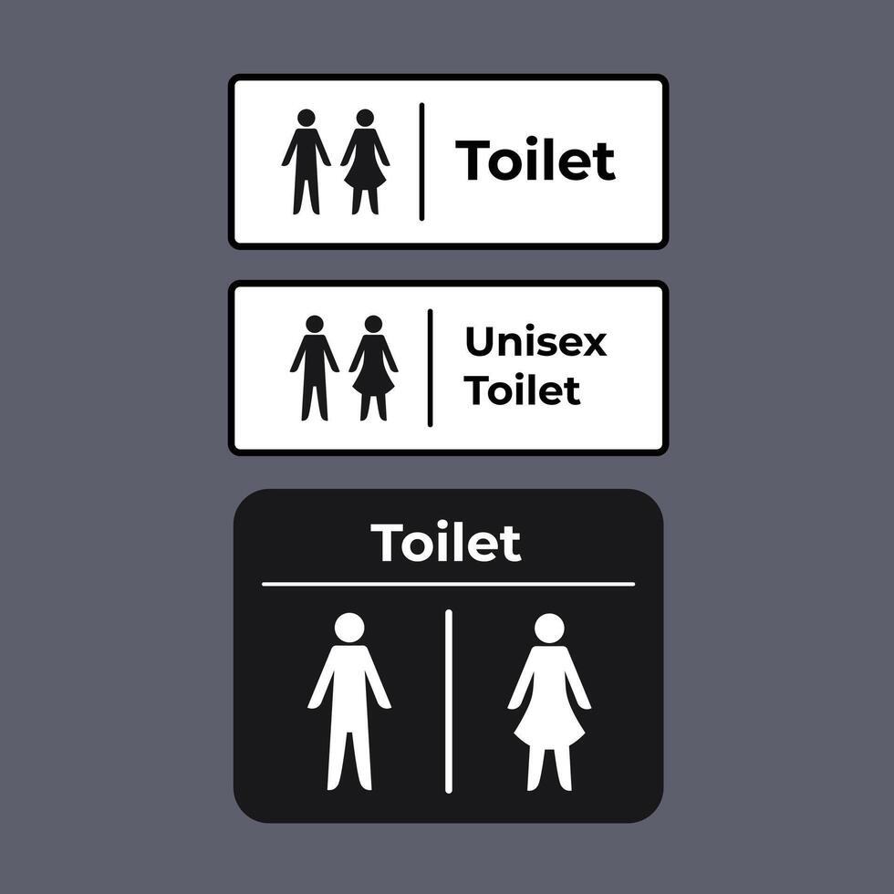 Unisex universal men and women or ladies and gents toilet sign age icon illustration set bundle isolated on square gray background. Simple flat cartoon styled drawing. vector