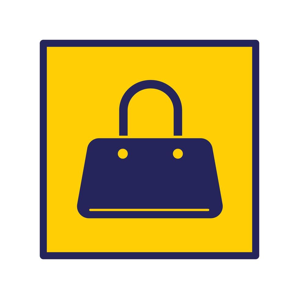 Dark blue airport hand bag baggage signage shadow silhouette illustration on square yellow backgrounds. Simple flat cartoon object drawing. vector