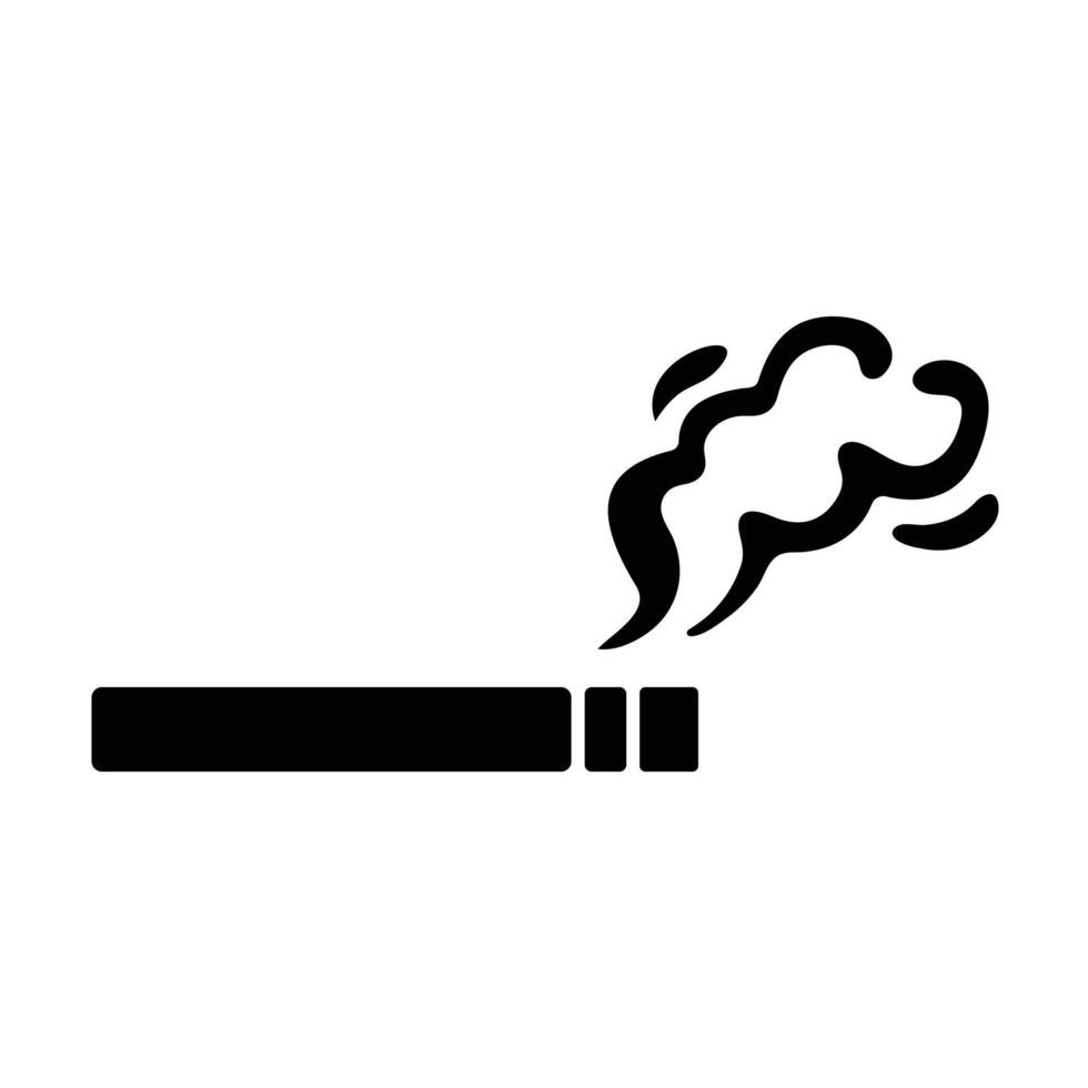 Cigarette with smoke sign age illustration black shadow silhouette isolated on square white background. vector