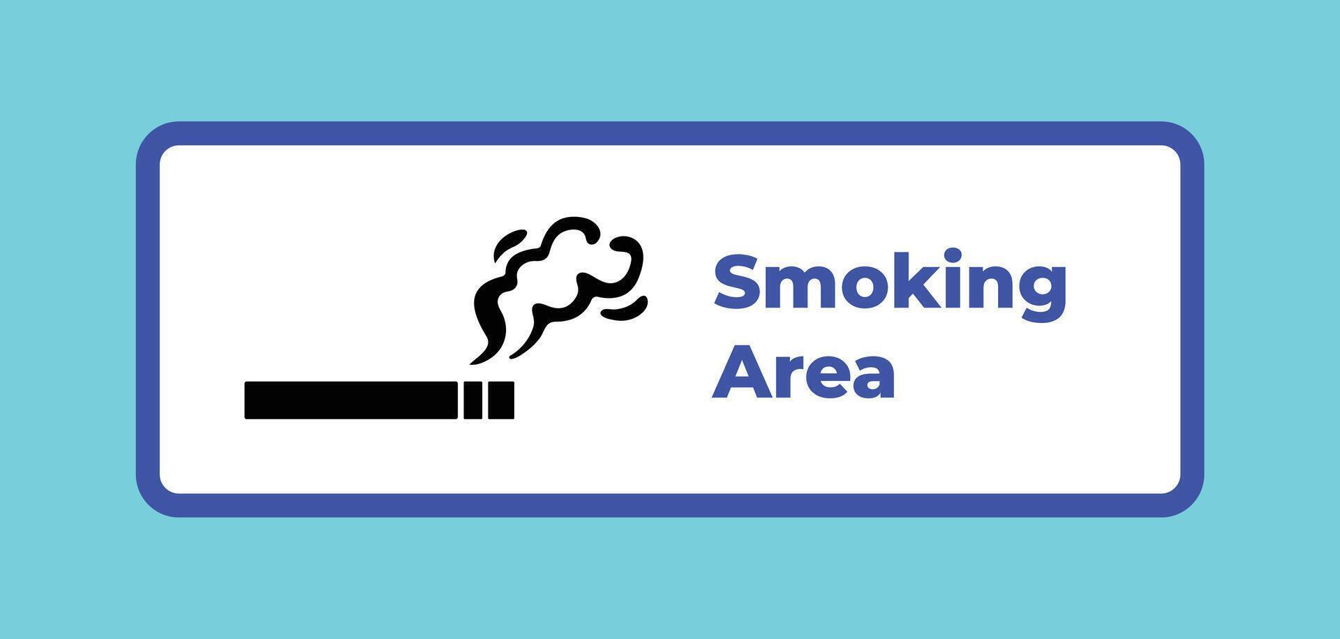 Designated smoking area cigarette sign age poster or sticker design illustration silhouette isolated on horizontal blue and white background. vector