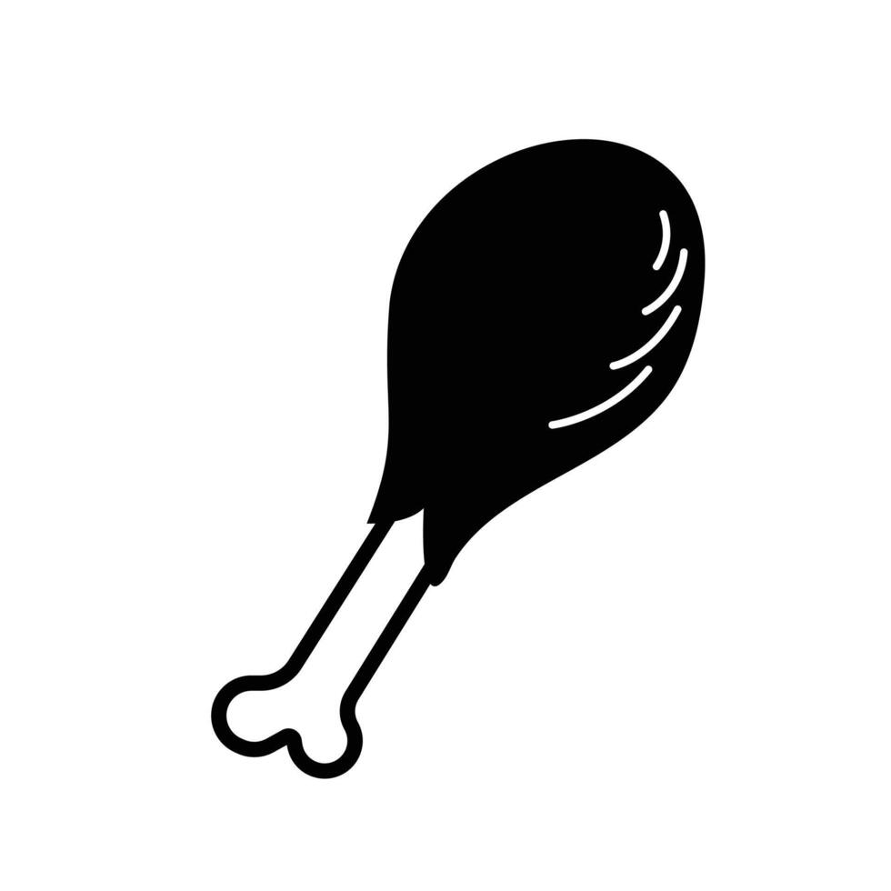 Chicken poultry thigh meat with bone icon silhouette illustration isolated on square white background. Simple flat cartoon styled drawing. vector