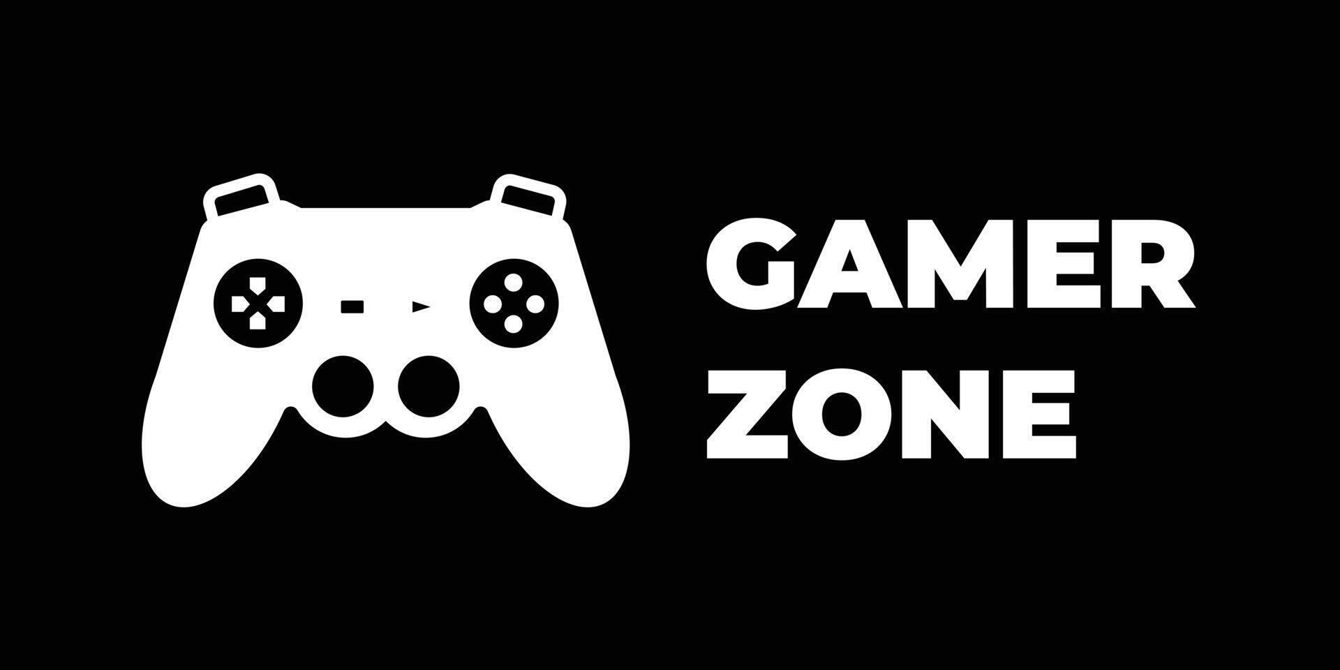 Gamer zone white sign age icon illustration isolated on horizontal black background. Simple flat sign drawing for prints. vector