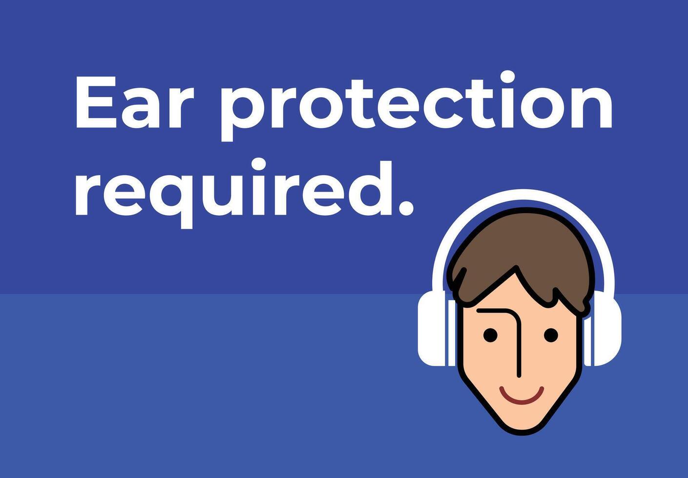 Ear muffs protection required sign age poster design illustration isolated on horizontal blue background. Simple flat safety graphic design poster cartoon drawing. vector