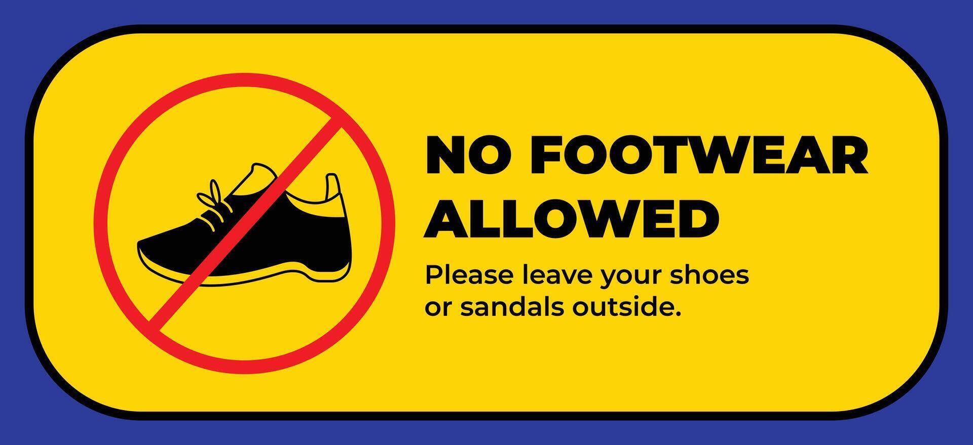 Yellow and black no footwear allowed sign age banner poster design illustration isolated on horizontal background. Simple flat sign drawing for prints. vector