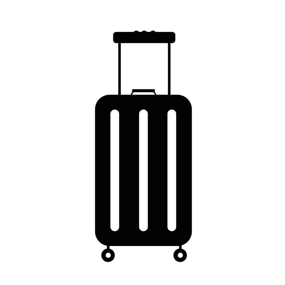 Baggage with handle and wheels sign age shadow silhouette illustration isolated on square white background. Simple flat cartoon object drawing. vector
