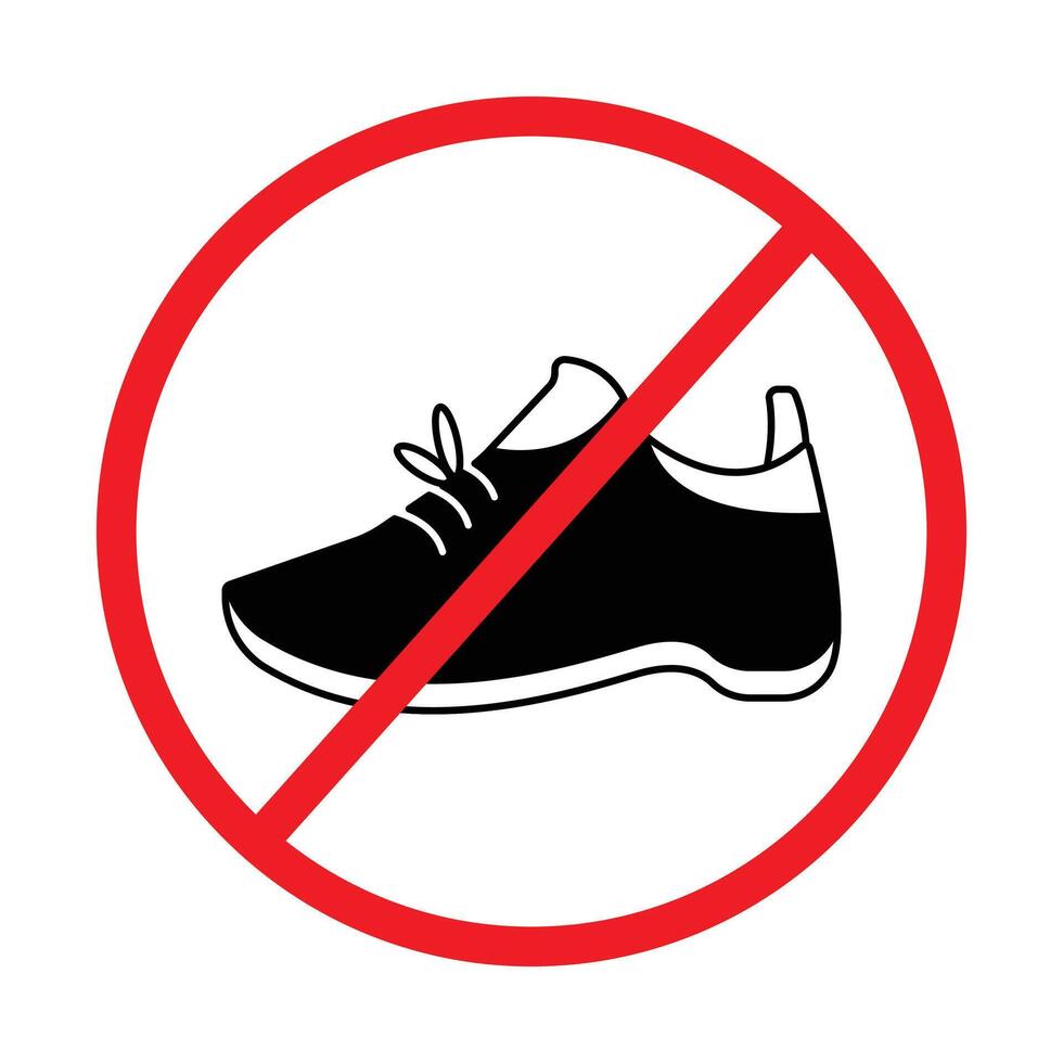 No shoes or sandals footwear allowed sign age banner poster design illustration isolated on square white background. Simple flat sign drawing for prints. vector