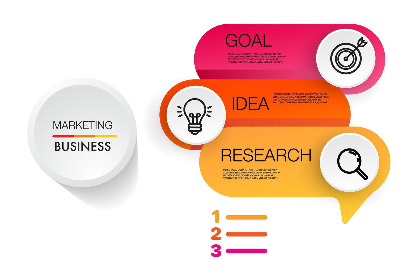 infografía modelo 3 paso análisis para márketing lata aplicar diagrama marco de referencia visión vector