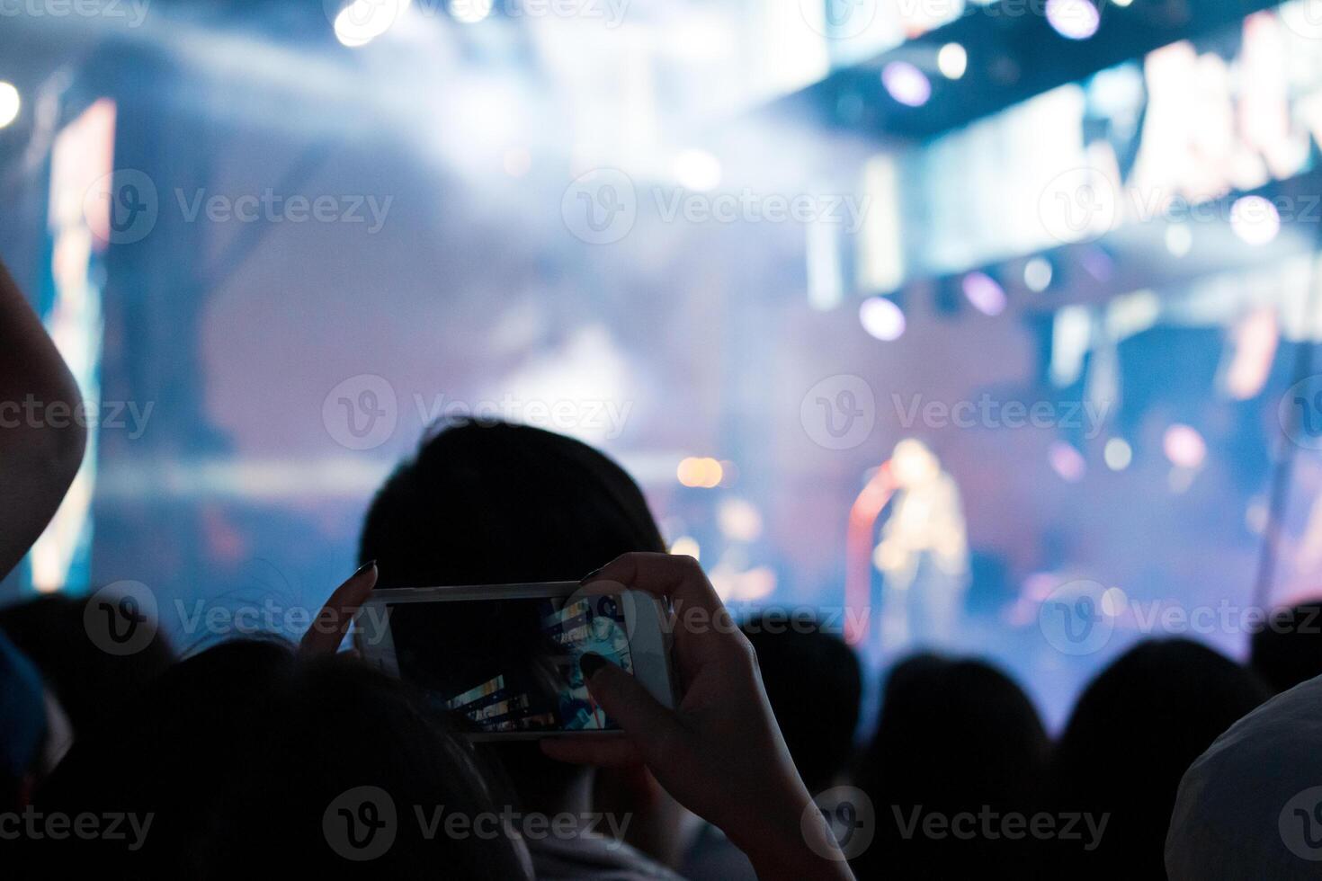 Group of people having fun at music concert photo