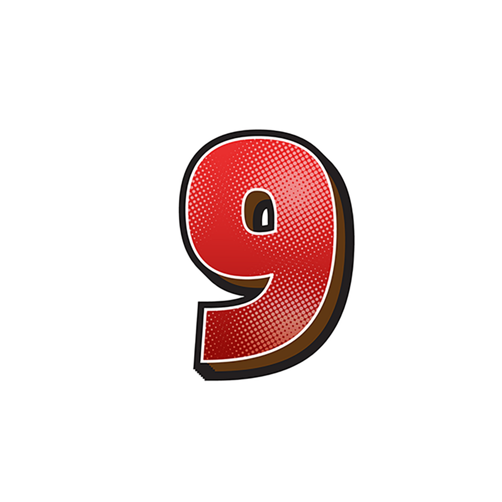 Red Cartoon Number 9 Sticker png