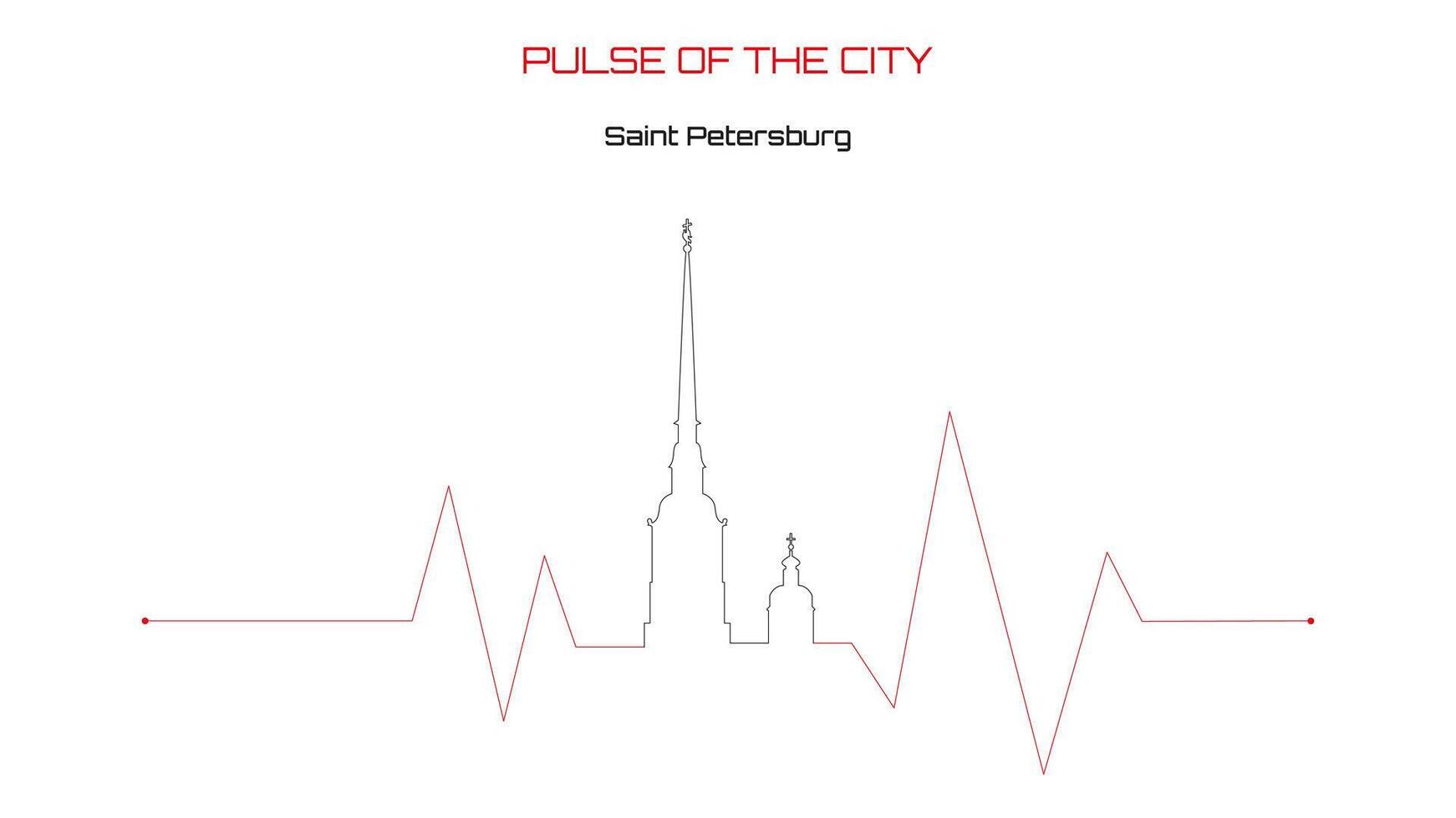 A image of the heart rhythm or pulse, with the outlines of Peter and Paul's fortress. vector